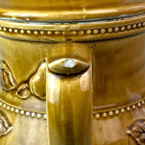 Vintage 70s Teapot Shaped Floral Fall Pumpkin Crackle Finish Ceramic Cooke Jar - Picture 9 of 9